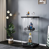 Stacked Display Cabinet Collection Storage Tempered Glass 2 Tier With Lock Black - Rear View