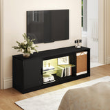 Levede TV Stand Storage with LED 140cm Black - Rear View
