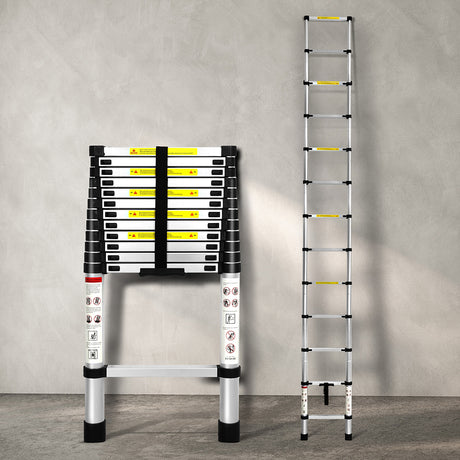 Traderight Multipurpose Ladder Telescopic 3.8M Silver 3.8 Meter-2006733179595132934