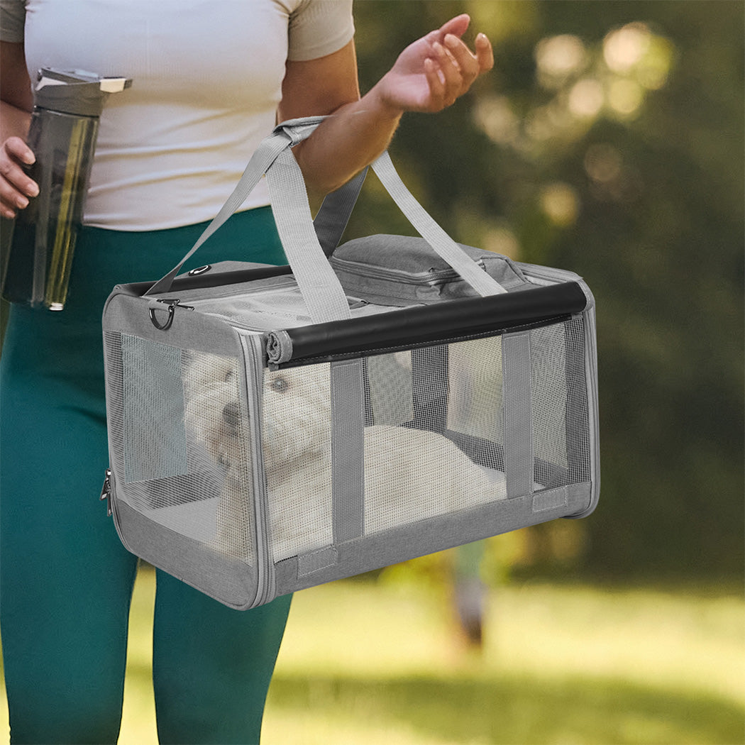 Pawz 3 in 1 Pet Soft Crate Dog Cat Carrier M Size Grey-2006732694888779782