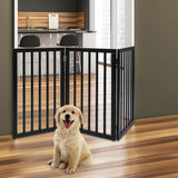 PaWz 3 Panels Wooden Pet Gate Dog Fence Black 139CM - Rear View