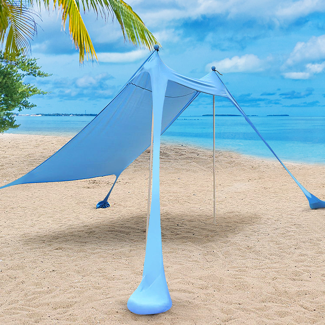 Beach Tent Camping Canopy 2-4 Person Family Sun Shade Shelter 210x210cm Blue-2018816756323323910