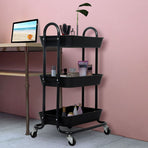 Levede 3 Tiers Kitchen Storage Trolley Black-2018816687264108550