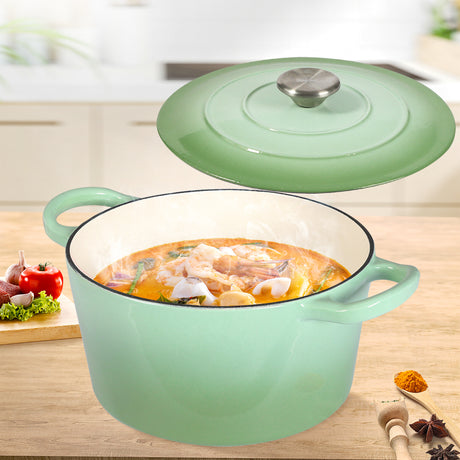 TOQUE 4L Enamel Dutch Oven Pot in Green Colour-2018816783506608134