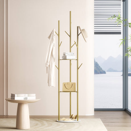 Levede Coat Rack Clothes Stand 8 Hook Organizer Gold-2018816841975205894