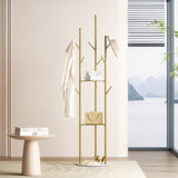 Levede Coat Rack Clothes Stand 8 Hook Organizer Gold - Rear View