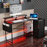 Levede L Shaped Gaming Desk with Storage Drawers Black - Rear View