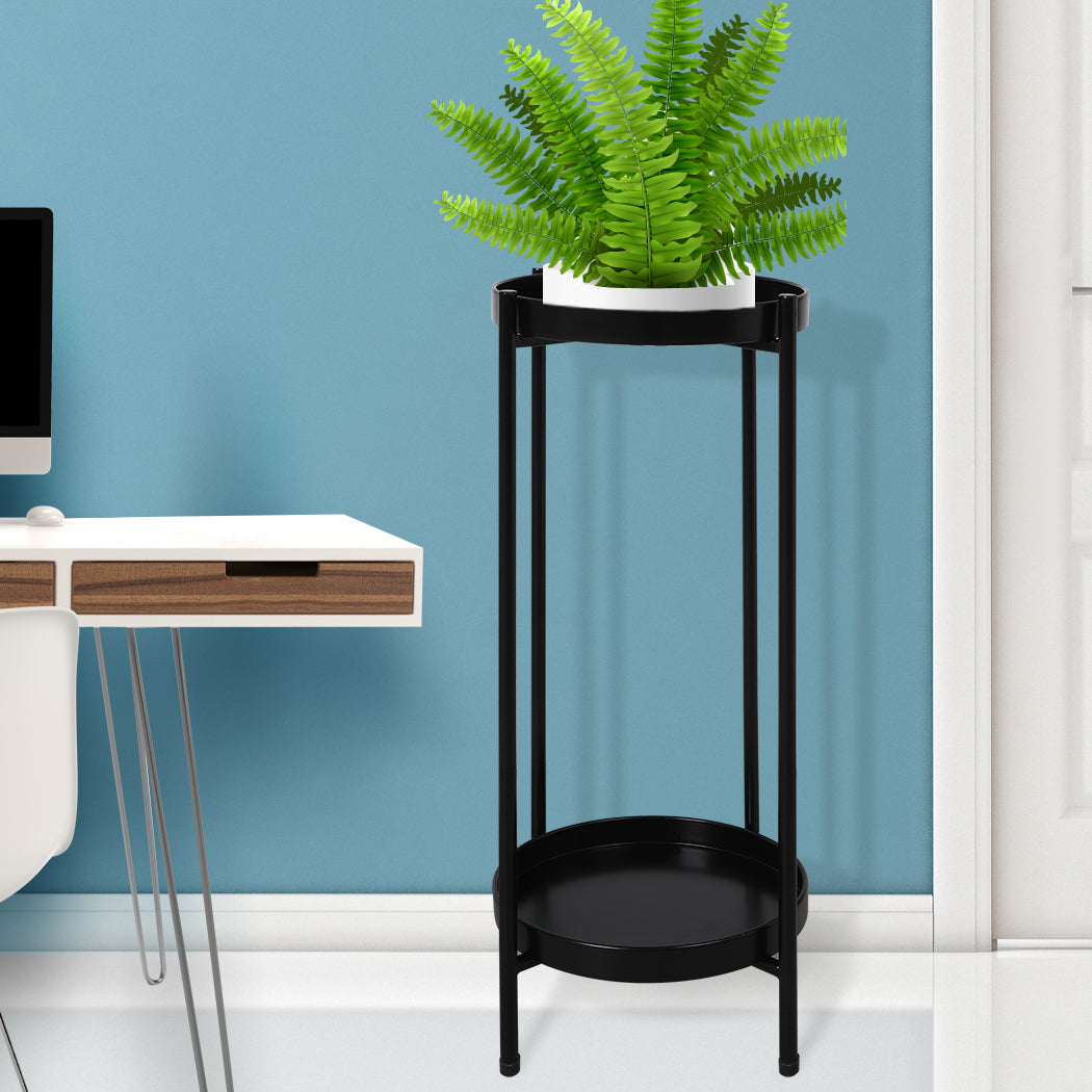Levede 2 Tier Plant Stand Outdoor Indoor Black Large-2018816746772893703