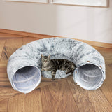 Pawz Cat Tunnel Foldable Fluffy Plush Play Tube Grey - Close-Up Angle