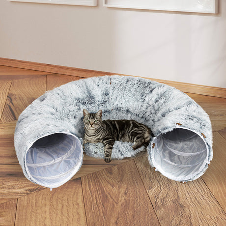 Pawz Cat Tunnel Foldable Fluffy Plush Play Tube Grey-1954802453765558279