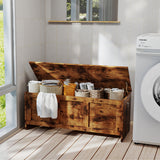 Levede Storage Bench Rustic Wooden Storage Cabinet - Rear View