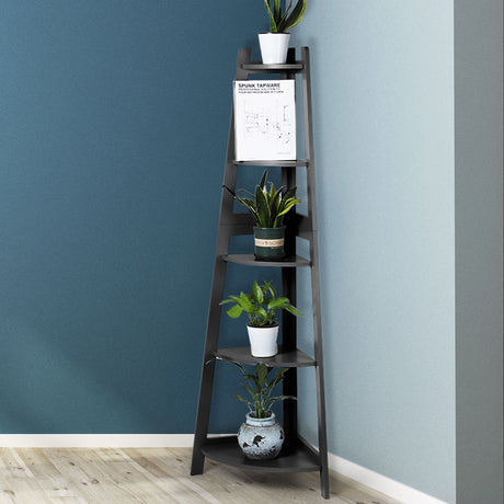 Levede 5 Tier Corner Shelf Wooden Storage Black-2006733234070753286
