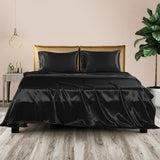 DreamZ Silky Satin Sheets Fitted Double Black - Rear View