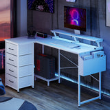 Levede L Shaped Gaming Desk with Storage Drawers White - Rear View