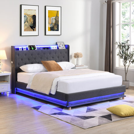 Levede Double Bed Frame Gas Lift LED Light-2006732862769991686