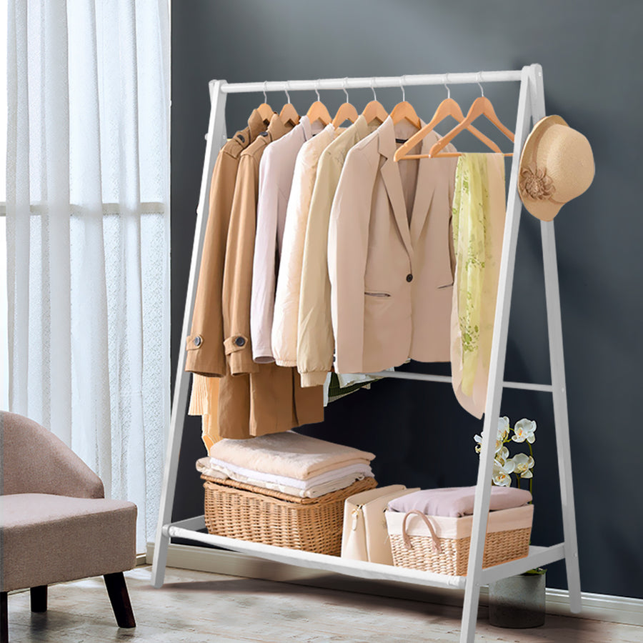Levede Clothes Rack Wooden Wardrobe White-2006733282632404998
