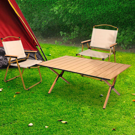 Levede Folding Camping Table Chair Set Oak-2006733114126241798