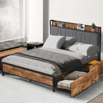 Levede Queen Bed Frame Soft Storage Drawers Headboard USB Charge-2006733226512617478