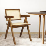 Levede 1x Walnut Wicker Armchair Dining Chair - Close-Up Angle