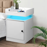 Levede Bedside Table USB Charger Outlet RGB White - Close-Up Angle