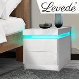 Levede Bedside Tables RGB LED Side Table White - Rear View