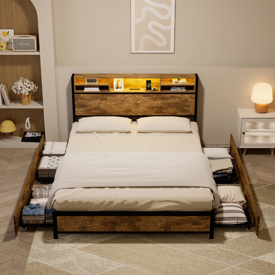 Levede King Bed Frame Industrial Storage LED Charing-2011971104339529734