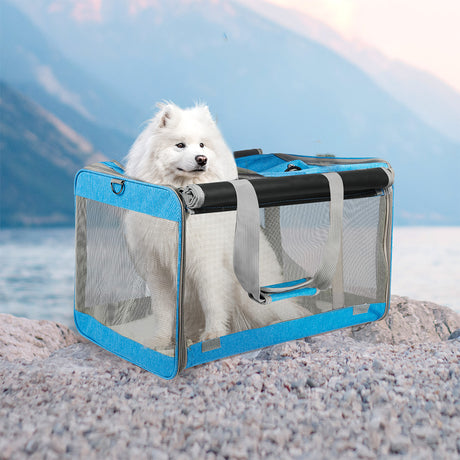 Pawz 3 in 1 Pet Soft Crate Dog Cat Carrier XL Size Blue-1954802466226835462