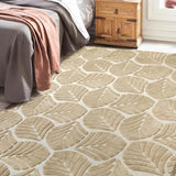 Marlow Floor Rug Soft Embossed Carpet Non Slip Plush Shaggy Rugs Leaf Pattern - Rear View