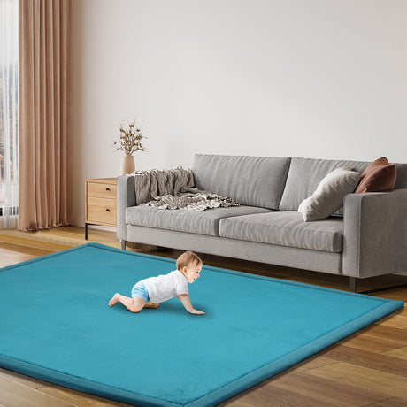 Marlow Coral Velvet Area Rugs Large Mat 180x200cm Blue-2006732690749001734