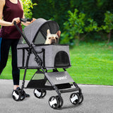 PaWz Large Pet Stroller Dog Cat Travel Grey - Rear View