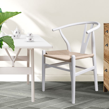 Levede 2x Dining Chairs Wooden Hans White-2006733260503257094