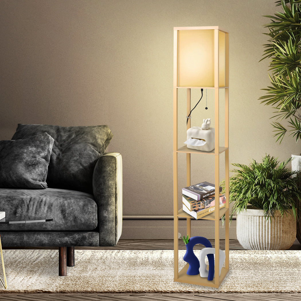 EMITTO Floor Lamp LED Storage Shelf Khaki-2006733078411743238
