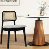 Levede Dining Chair Wood Rattan Armless Black x4 - Rear View