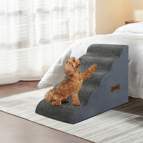 Pawz 5 Steps Pet Stairs Dog Ramp High Density Foam Grey-2006732707526217734