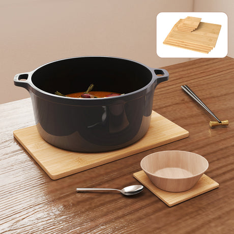 Toque 8 Pcs Natural Bamboo Placemat Coaster Storage Dish-2006733389708791814