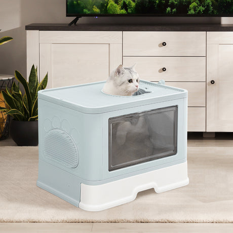 PaWz Foldable Cat Litter Box Tray Enclosed Blue-2018816740183642118