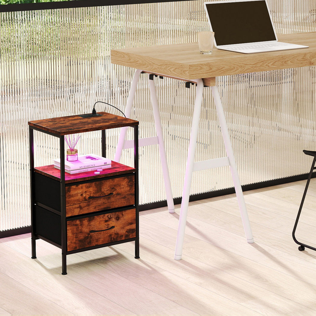 Levede LED Bedside Table with 2 Drawers Power Outlets-2018816812560551942