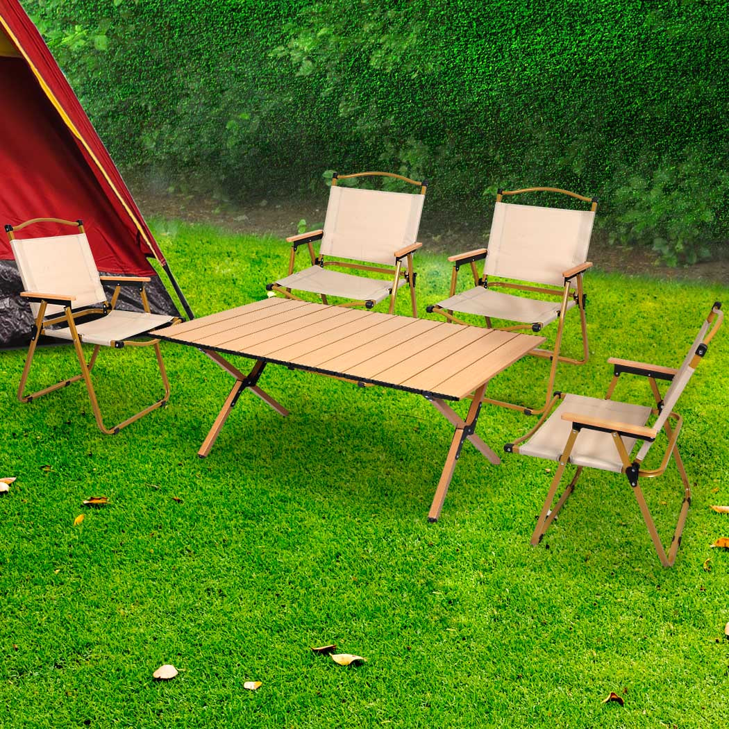 Levede Folding Camping Table Chair Set Oak-2006733114654724102