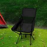 Levede Camping Chair Folding Outdoor Large Black - Rear View
