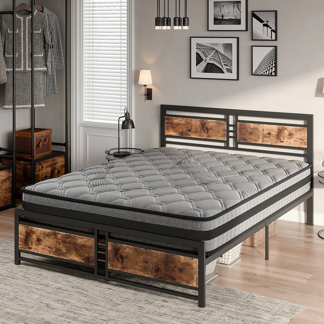 Metal Bed Frame Mattress Base Set Wood Queen-2006733227687022598