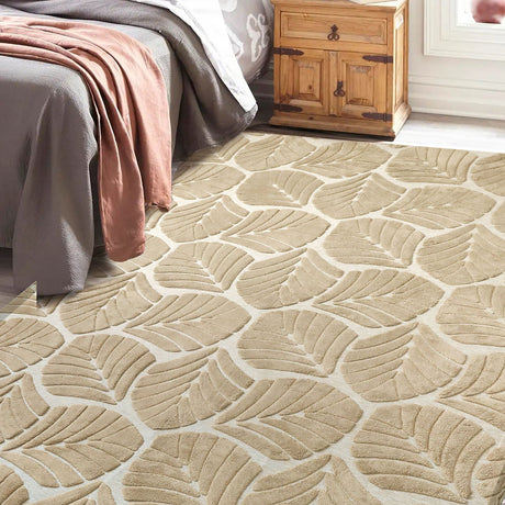 Marlow Floor Rug Soft Embossed Carpet Non Slip Plush Shaggy Rugs Leaf Pattern-2006732849025257478
