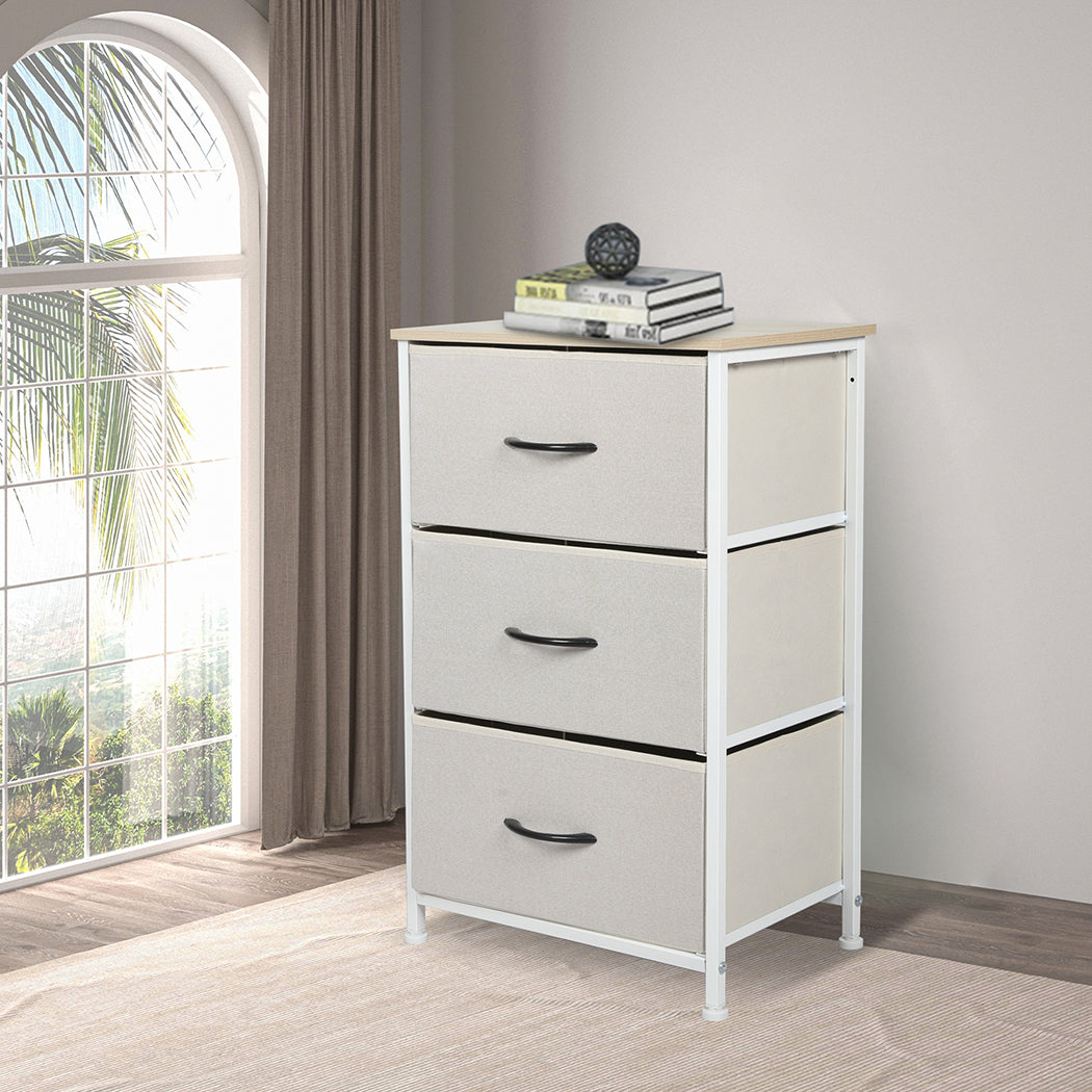 Levede Chest of 3 Drawers Bedside Table Beige-2006733263275692039