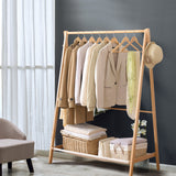 Levede Clothes Rack Wooden Wardrobe Natural - Rear View