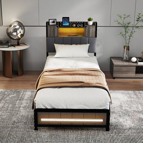 Levede Single Bed Frame with Storage Headboard RGB LED-2011971105295831046