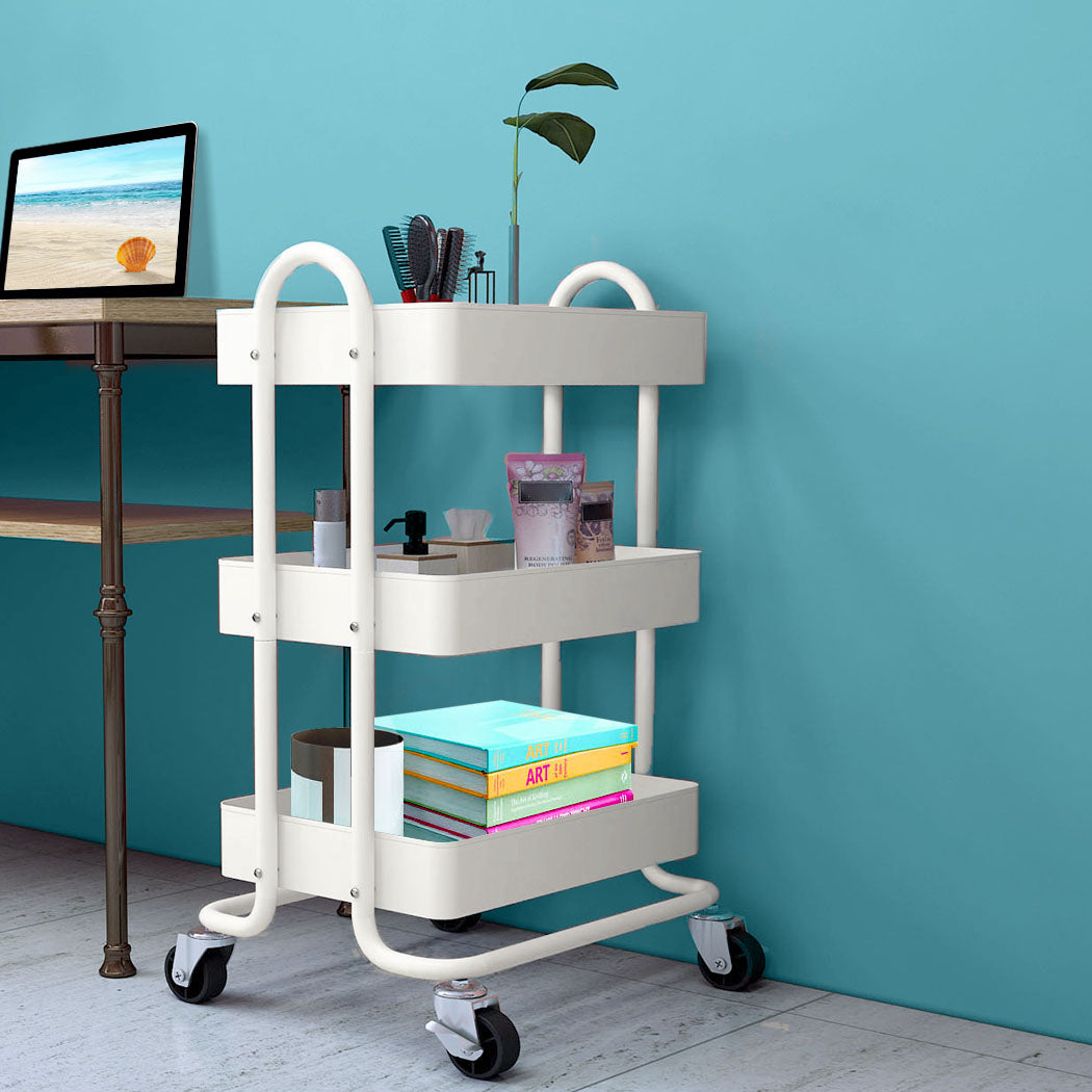 Levede 3 Tiers Kitchen Trolley Cart White-2006733175103033351