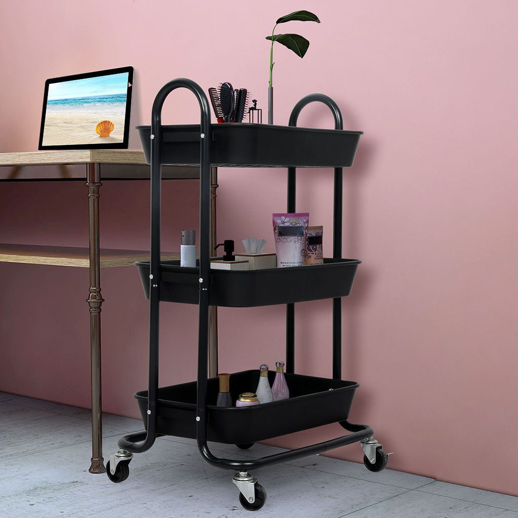 Levede 3 Tiers Kitchen Storage Trolley Black-2018816687264108552
