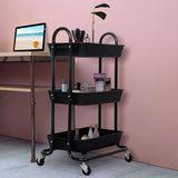 Levede 3 Tiers Kitchen Storage Trolley Black - Low Angle