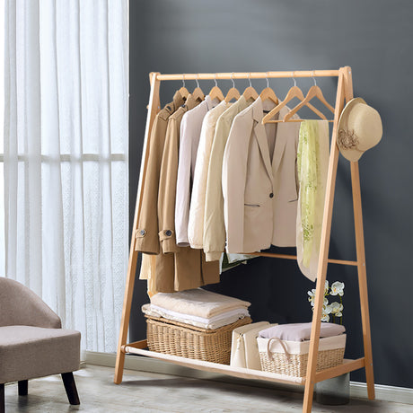 Levede Clothes Rack Wooden Wardrobe Natural-2006733282464632838