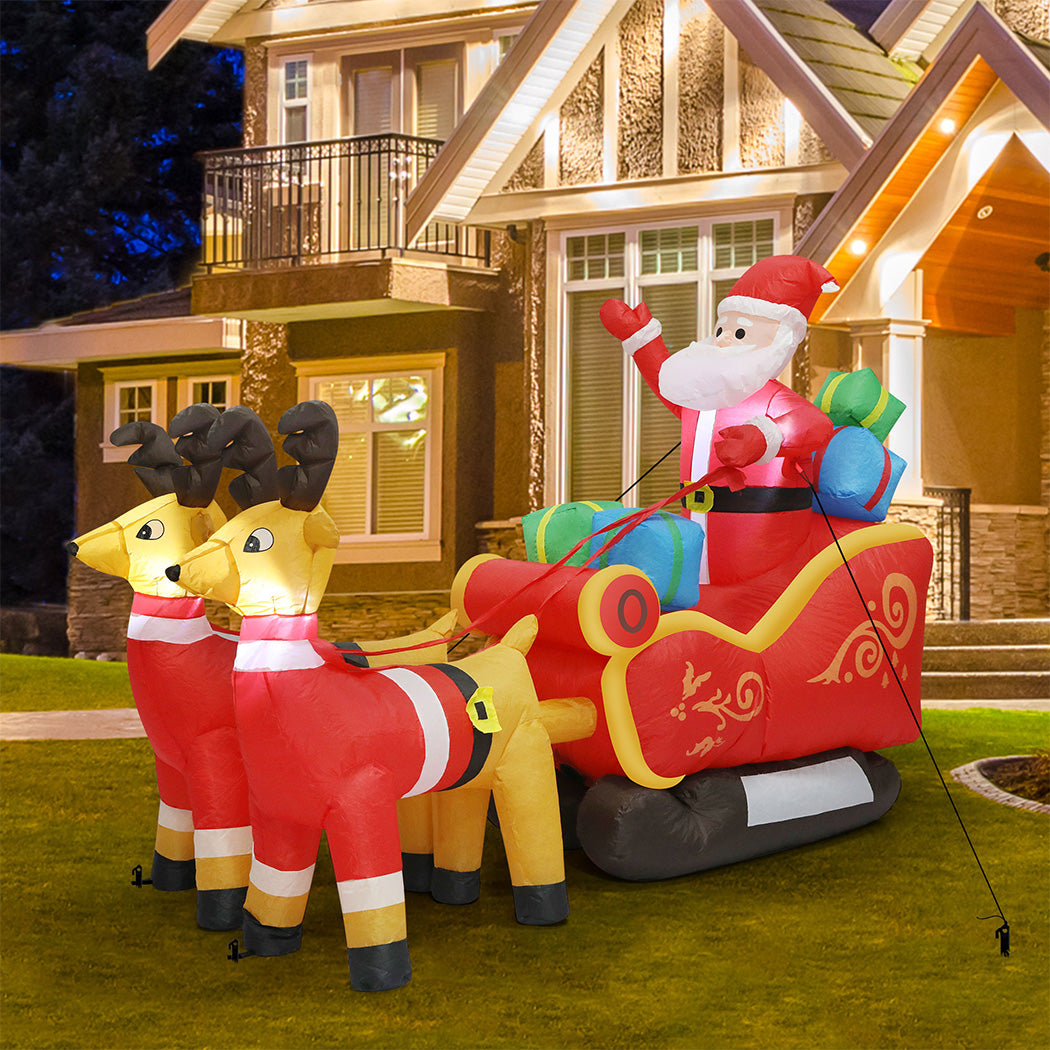 Santaco LED Inflatable Santa Sleigh Reindeer 2.2M-1952534169376657415