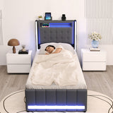 Levede Single Bed Frame Fabric Storage Drawer LED USB - Close-Up Angle